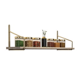 Hanah Home Estante de pared de madera maciza 60 cm Dorado y marrón